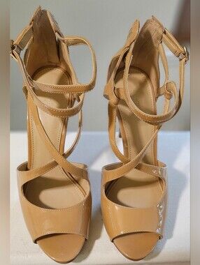 Michael Kors Strappy Patent Platform Heels in Nude